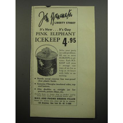 1955 John Wanamaker Pink Elephant IceKeep Advertisement