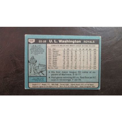 1980 Topps U.L. Washington Kansas City Royals Card #508