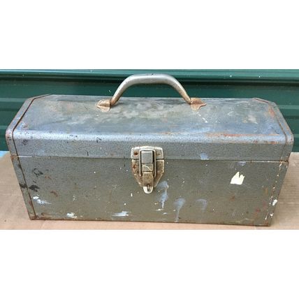 Metal Tool Box 16 x 7 x 7.5 vintage tin steel gray