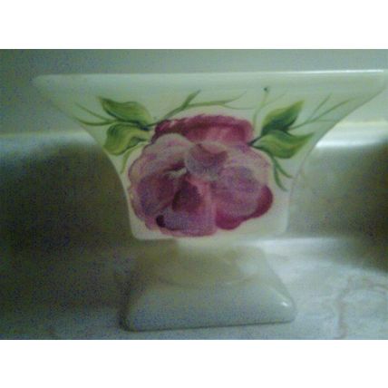 E. O. Brody milk glass pedestal floral hand painted design compote