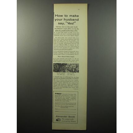 1955 Alexander Smith StayModern Carpets Ad - How to make your husband say, Yes