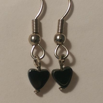 Hematite Heart Earrings Silver Wire Pierced Earrings 1"