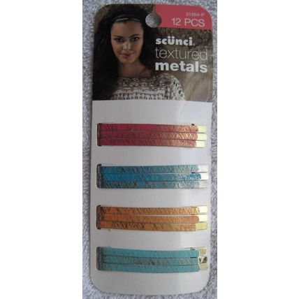 12 Scunci Textured Metals Flat Wide Hair Slide Pins Painted Metal Bobby Slides