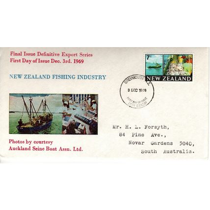 New Zealand 1969 Definitives,7c Fishing Industry First Day cover
