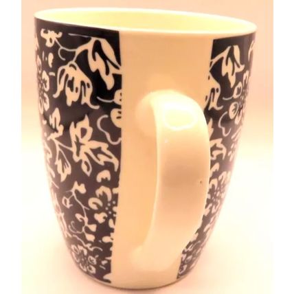 Floral Pattern Mug Fine China Grey & White Ceramic 10.5 CM Gift Tableware