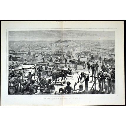 AT THE DIAMOND DIGGINGS - SOUTH AFRICA 1872 VICTORIAN ENGRAVING