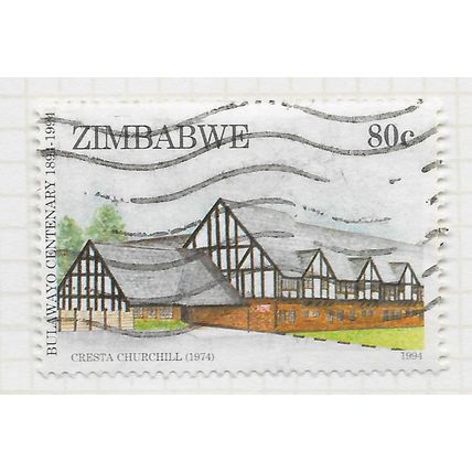 ZIMBABWE 1994 100 YEARS BULAWAYO CHURCHILL CRESTA HOUSE 80c USED