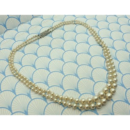 Vintage 1950s Double Strand Glass Pearl Bead Necklace with Sterling Silver Clasp