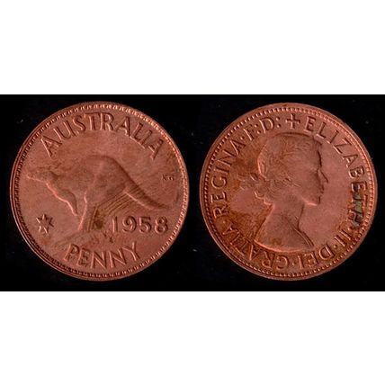 Australia One Penny 1958 Used Coin 1d QE II Kangaroo