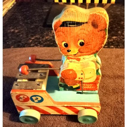 Old Vintage Original Fisher Price Tiny Teddy # 636 7 1/4" Tall 1958