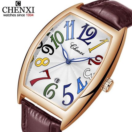 Gents Large Face Coloured Numbers Date Brown Genuine Leather Strap Watch