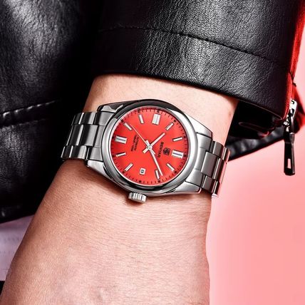 BENYAR Pagani Red Orange Face Automatic Movement Stainless Steel Bracelet Watch