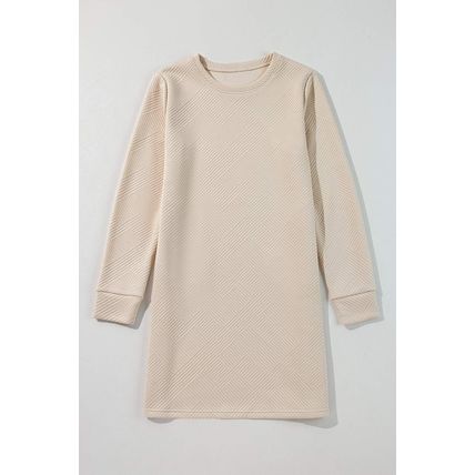 Apricot Solid Color Textured Long Sleeve Shift Dress
