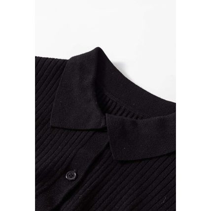 Black Ribbed Knit Collared Slim Fit Sweater Cardigan