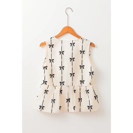 White Bow Printed Tie Closure Ruffled Vest
