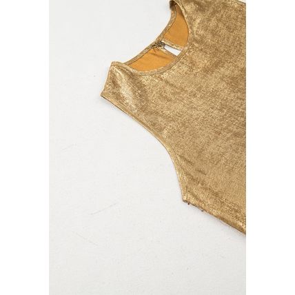 Gold Metal Textured Round Neck Casual Tank Top