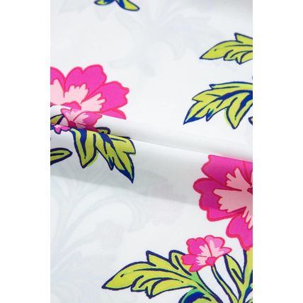 Rose Vintage Floral Print Contrast Notched V Neck Plus Size Summer Blouse