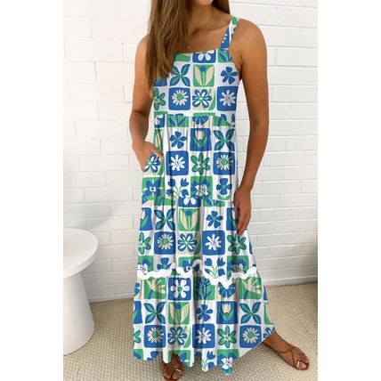Multicolour Floral Maxi Sundress with Ricrac Trim
