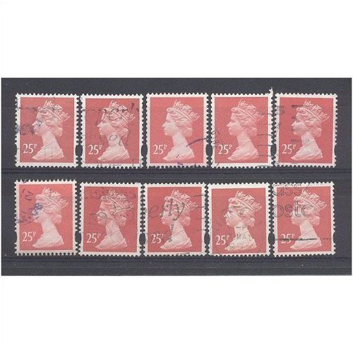 BULK STOCK.25p Red x 10.Colour/Phosphor Unchecked.Fine Used.nb12b