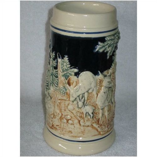 Vintage Beer Stein Evergreen Forest Scene Deer Stag Doe Stoneware 0.5 L German