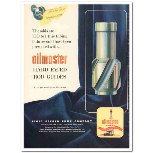 fluid packed pump company 1954 oilmaster hard faced rod oil vintage ad