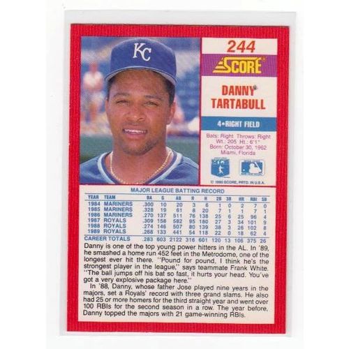 1990 Score Danny Tartabull baseball card #244 – Royals