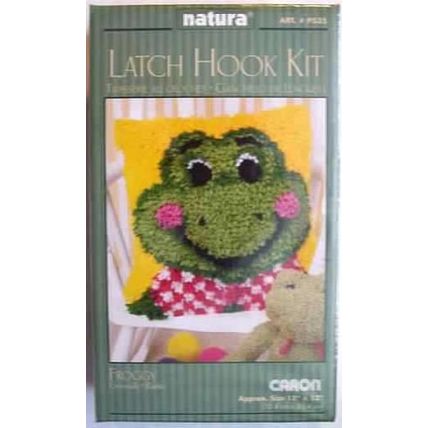 NEW CARON NATURA WALL ART GREEN FROGGY FROGGIE FROG LATCH RUG HOOK KIT 12"X12"