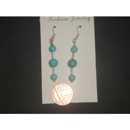 Unique round turquoise howlite ab glass bugle column earrings