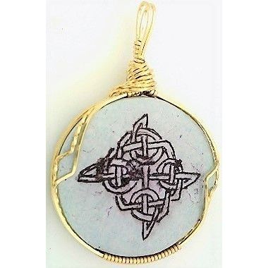 Celtic Knotwork Scrimshaw Brass Wire Wrap Pendant 7