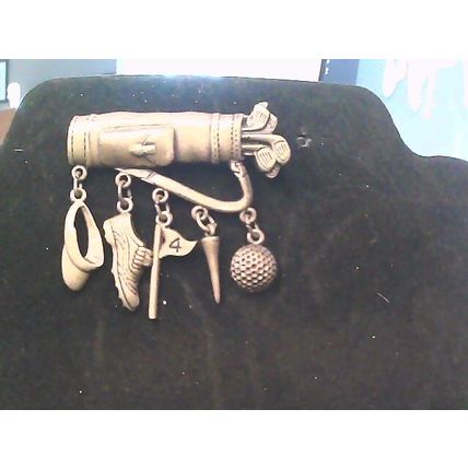Vintage JJ Jonette Golf Club Bag Ball Pin Flag Shoe Charm Pewter Brooch Pin