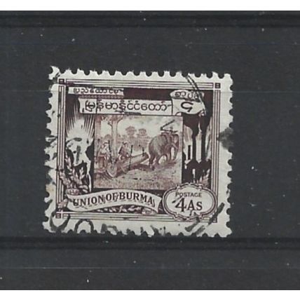 Burma.SG108 4a Elephant hauling log (Brown).Fine Used.Jul25u