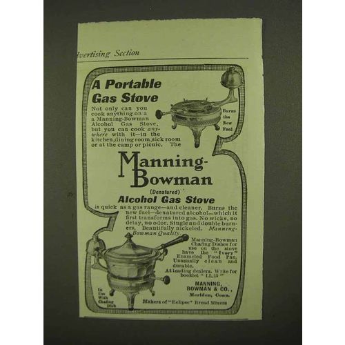 1909 Manning-Bowman Alcohol Gas Stove Ad - Portable