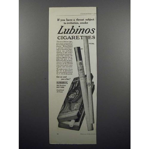 1909 Lubinos Cigarette Ad - Subject to Irritation
