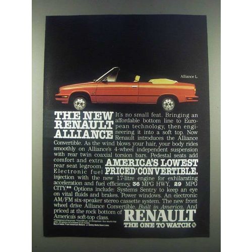 1985 Renault Alliance L Convertible Car Ad