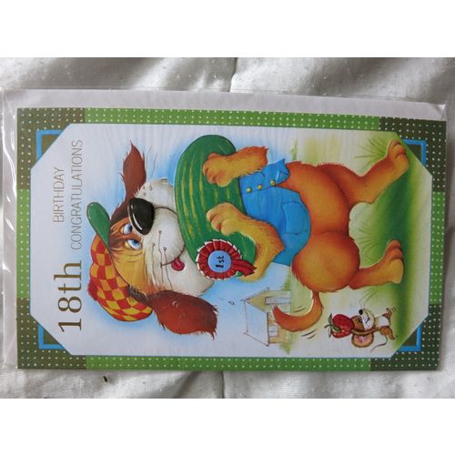 18th Birthday Congratulations Dog Mouse Gardening Standard Card A4 Portrait