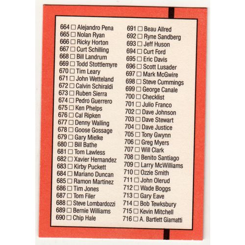 1990 Donruss Baseball Checklist unmarked card #700