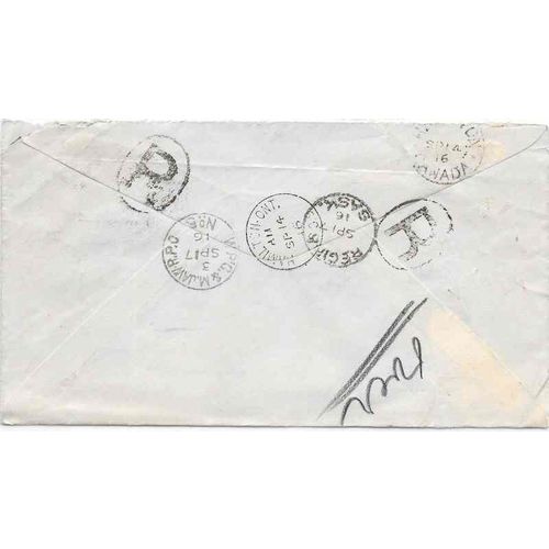 Canada Admiral REGISTERED 1916, Hamilton #SO9 ONT to Regina Sask