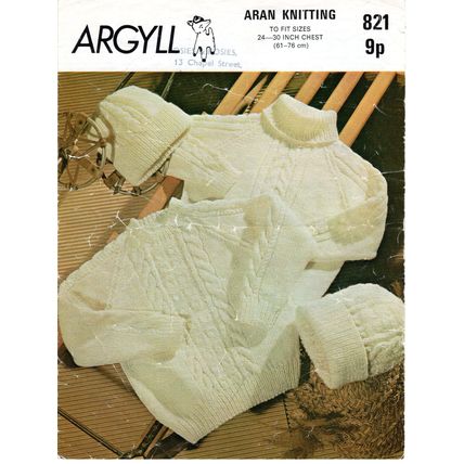Argyll 821 Aran Children's sweaters and cap Vintage Knitting pattern