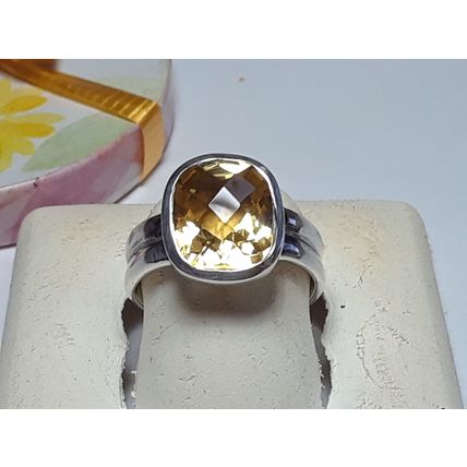 Estate 3.5ct Natural Cushion Cut Citrine Bezel Sterling 925 dual shank Ring17806