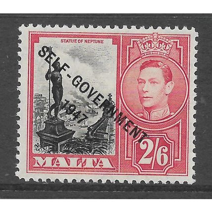 MALTA 1948 GEORGE VI 2/6 SELF GOVT BLACK AND SCARLET SG 246 UM MINT