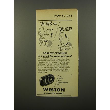 1954 Weston Exposure Meters Ad - Wows or woes