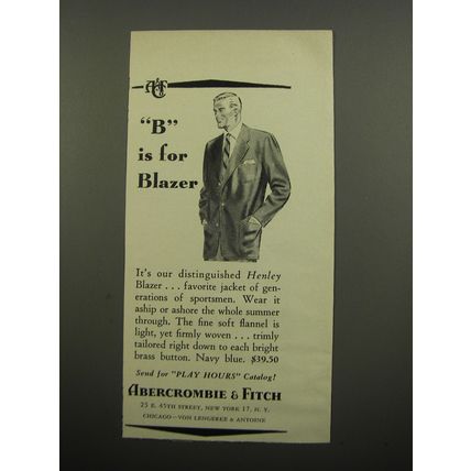 1955 Abercrombie & Fitch Henley Blazer Ad - B is for Blazer