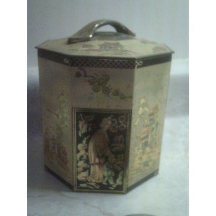 Decorative tin asian scene vivid colors made in England round
