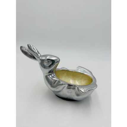 Bunny Rabbit Enameled Aluminum Easter Bowl Candy Nut 9in x 6in Seasonal Decor