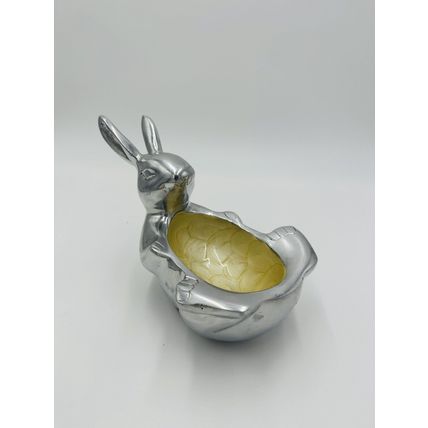 Bunny Rabbit Enameled Aluminum Easter Bowl Candy Nut 9in x 6in Seasonal Decor