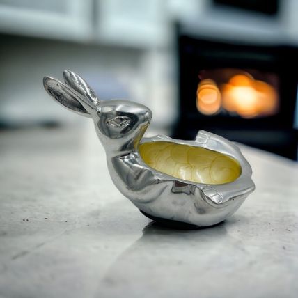 Bunny Rabbit Enameled Aluminum Easter Bowl Candy Nut 9in x 6in Seasonal Decor