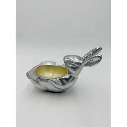 Bunny Rabbit Enameled Aluminum Easter Bowl Candy Nut 9in x 6in Seasonal Decor