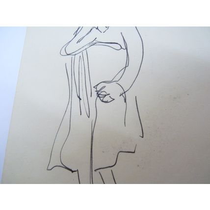 Yaakov Eisensher Listed Artist Vintage Signed Drawing of a Woman, 18.2 x 12.8 cm