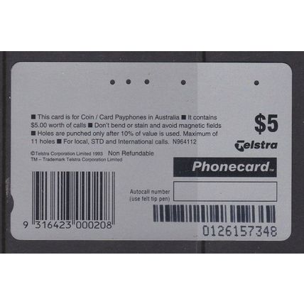 Australia: 1996 Telstra $5 Santa Life Guard Phonecard. P0001