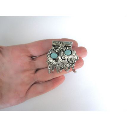 Small/medium turquoise blue silver metal native western hair claw clip
